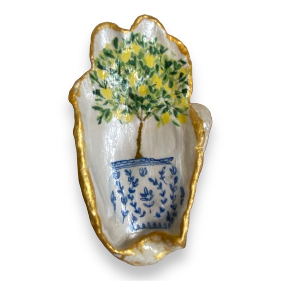 NEW DECOUPAGE CHINOISERIE TOPIARY OYSTER SHELL KEY, RING DISH or HANGING  DECOR - Picture 7 of 16